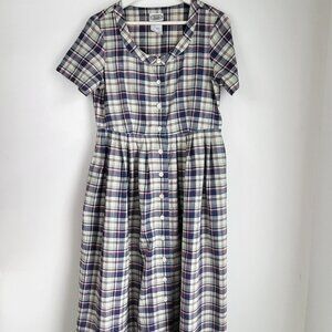 Vintage 90sLaura Ashley Plaid Midi Dress US 10 | Cottagecore Cotton